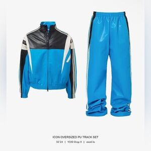 NWT Blue Black White Icon Oversized Pu Tracksuit Street Set Jacket Pants XXL 2XL
